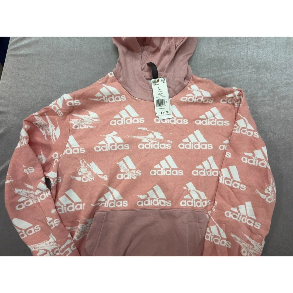 NWT Adidas Men Logo Hoodie Pink Size Large Sweatshirt